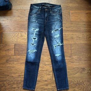 Dark Blue Distressed Patched Rip Jeggings